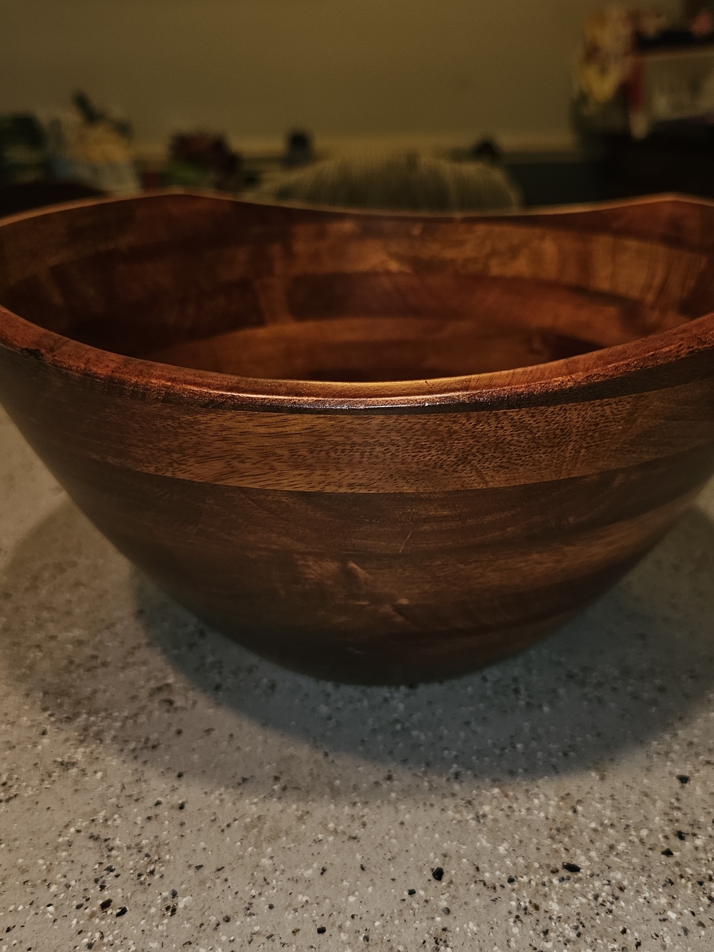 Handcrafted Dark Wood Salad Bowl - Rich Cherry Brown Finish